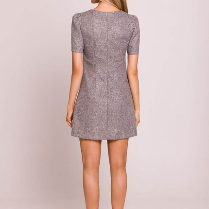 Trapeze Mini Dress with Puffy Sleeves and Heart-Shaped Gold Buttons - MimiStylez