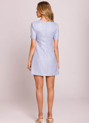 Trapeze Mini Dress with Puffy Sleeves and Heart-Shaped Gold Buttons - MimiStylez