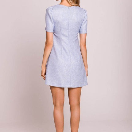 Trapeze Mini Dress with Puffy Sleeves and Heart-Shaped Gold Buttons - MimiStylez