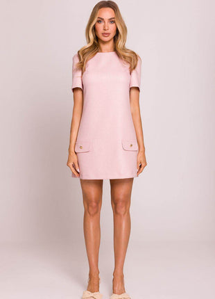 Trapeze Mini Dress with Puffy Sleeves and Heart-Shaped Gold Buttons - MimiStylez