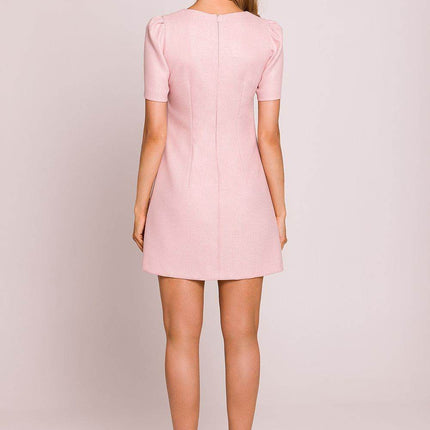 Trapeze Mini Dress with Puffy Sleeves and Heart-Shaped Gold Buttons - MimiStylez