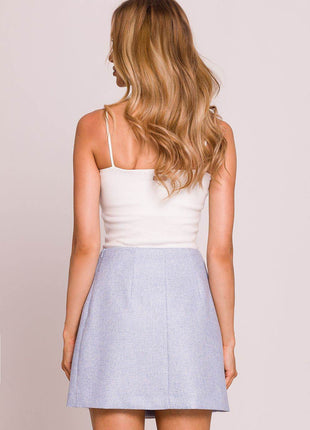 Asymmetrical Trapeze Mini Skirt with Gold Heart Button - MimiStylez