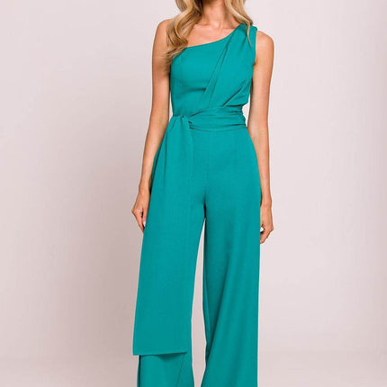 Asymmetrical One-Shoulder Jumpsuit with Side Scarves - MimiStylez