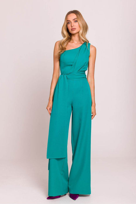 Asymmetrical One-Shoulder Jumpsuit with Side Scarves - MimiStylez