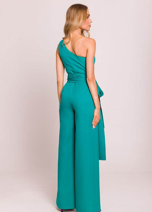 Asymmetrical One-Shoulder Jumpsuit with Side Scarves - MimiStylez