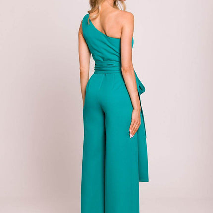 Asymmetrical One-Shoulder Jumpsuit with Side Scarves - MimiStylez