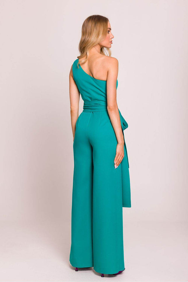 Asymmetrical One-Shoulder Jumpsuit with Side Scarves - MimiStylez