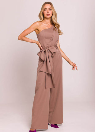 Asymmetrical One-Shoulder Jumpsuit with Side Scarves - MimiStylez
