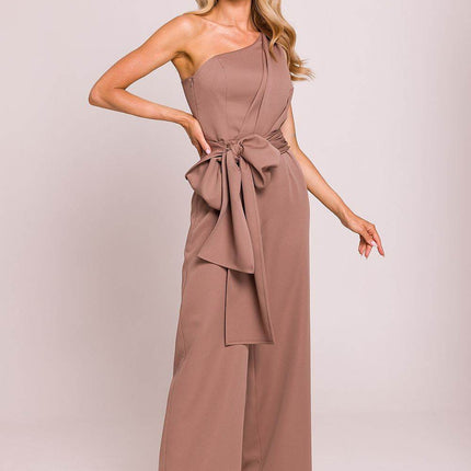 Asymmetrical One-Shoulder Jumpsuit with Side Scarves - MimiStylez