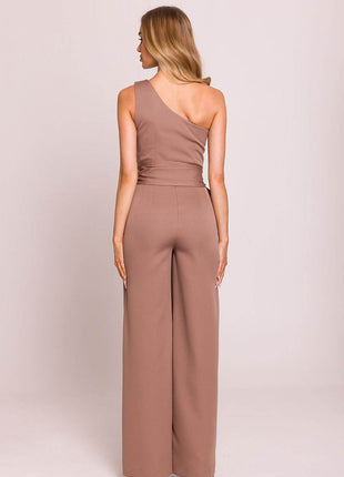 Asymmetrical One-Shoulder Jumpsuit with Side Scarves - MimiStylez