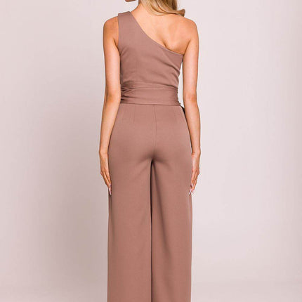 Asymmetrical One-Shoulder Jumpsuit with Side Scarves - MimiStylez