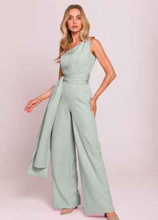 Asymmetrical One-Shoulder Jumpsuit with Side Scarves - MimiStylez