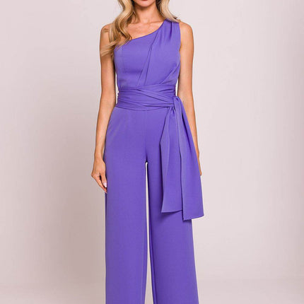 Asymmetrical One-Shoulder Jumpsuit with Side Scarves - MimiStylez