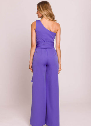 Asymmetrical One-Shoulder Jumpsuit with Side Scarves - MimiStylez