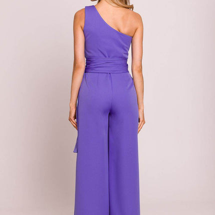 Asymmetrical One-Shoulder Jumpsuit with Side Scarves - MimiStylez