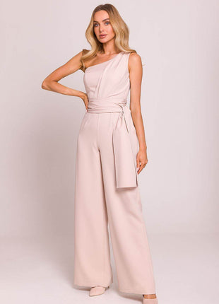 Asymmetrical One-Shoulder Jumpsuit with Side Scarves - MimiStylez