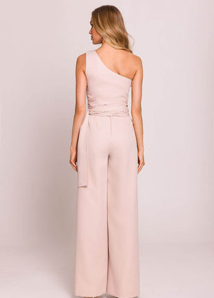 Asymmetrical One-Shoulder Jumpsuit with Side Scarves - MimiStylez