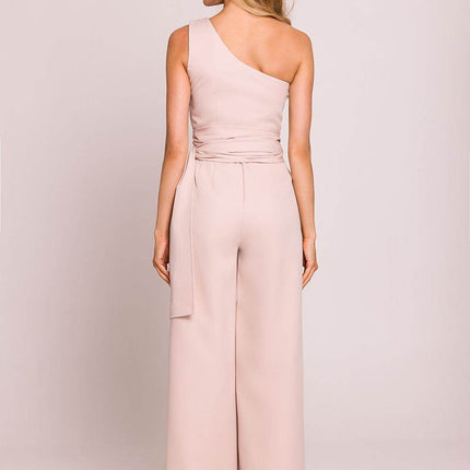 Asymmetrical One-Shoulder Jumpsuit with Side Scarves - MimiStylez