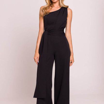 Asymmetrical One-Shoulder Jumpsuit with Side Scarves - MimiStylez