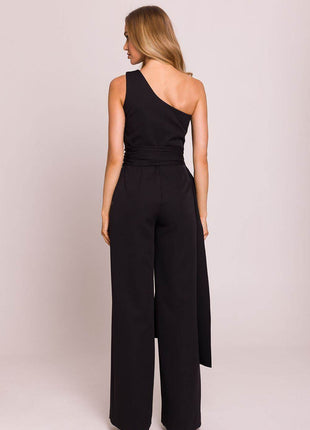Asymmetrical One-Shoulder Jumpsuit with Side Scarves - MimiStylez