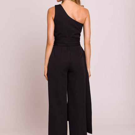 Asymmetrical One-Shoulder Jumpsuit with Side Scarves - MimiStylez