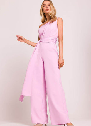 Asymmetrical One-Shoulder Jumpsuit with Side Scarves - MimiStylez