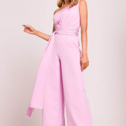 Asymmetrical One-Shoulder Jumpsuit with Side Scarves - MimiStylez