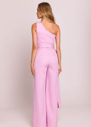 Asymmetrical One-Shoulder Jumpsuit with Side Scarves - MimiStylez