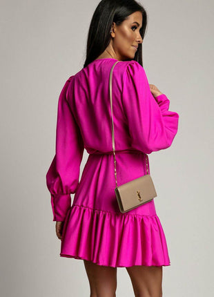 Short Wrap Dress with Sweetheart Neckline, Waist Tie & Ruffle Hem - MimiStylez