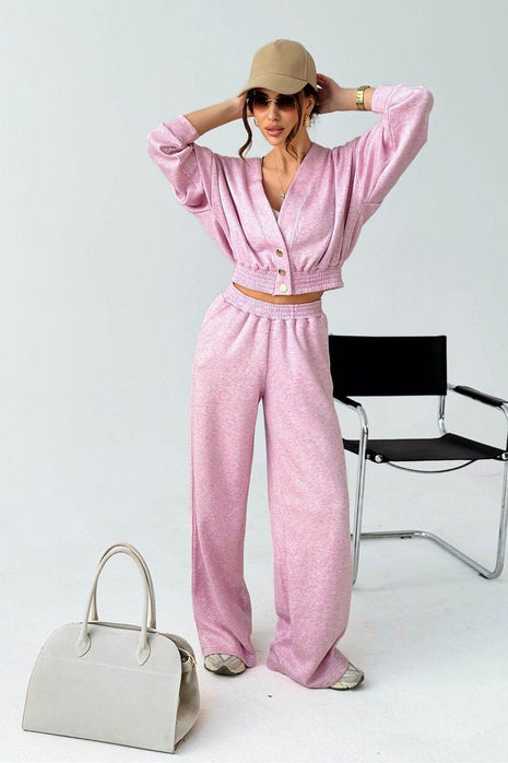 Women's Knit Set with V-Neck Sweater & Wide-Leg Pants – Stylish & Comfortable - MimiStylez