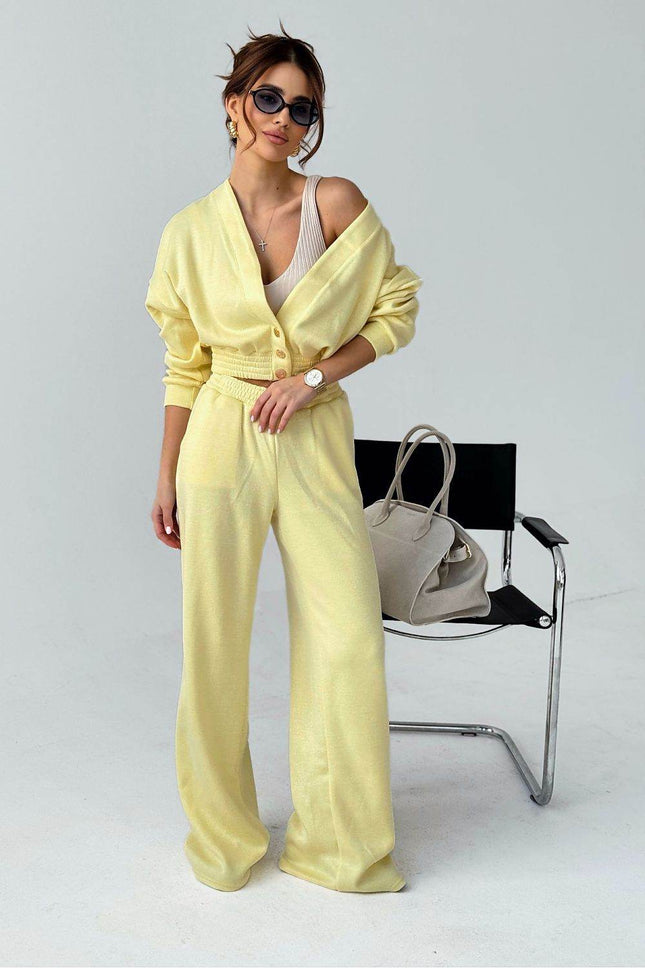 Women's Knit Set with V-Neck Sweater & Wide-Leg Pants – Stylish & Comfortable - MimiStylez