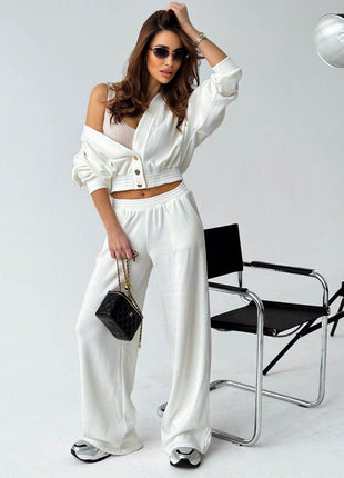 Women's Knit Set with V-Neck Sweater & Wide-Leg Pants – Stylish & Comfortable - MimiStylez