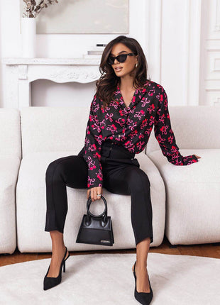 Elegant Striped Shirt with Inscriptions & Wide Cuffs – Classic with a Twist - MimiStylez