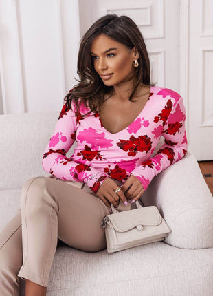 Essie Rose-Print Viscose Blouse in Blue - MimiStylez