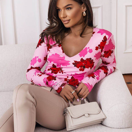 Essie Rose-Print Viscose Blouse in Blue - MimiStylez