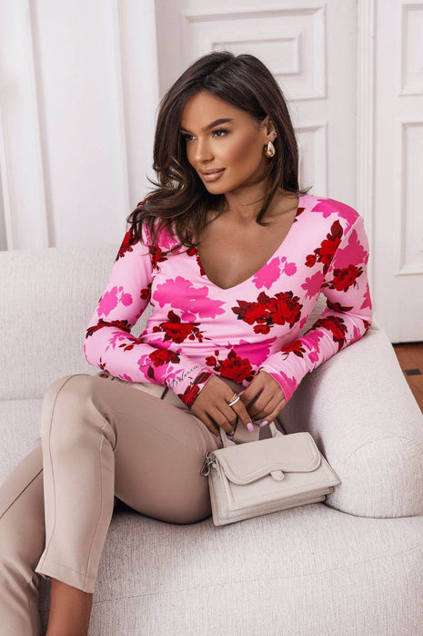 Essie Rose-Print Viscose Blouse in Blue - MimiStylez