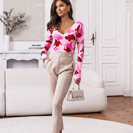 Essie Rose-Print Viscose Blouse in Blue - MimiStylez