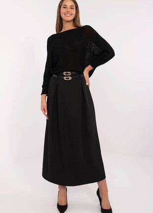 Elegant Maxi Skirt with Front Pleats and Waist Belts - MimiStylez