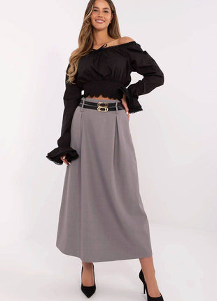 Elegant Maxi Skirt with Front Pleats and Waist Belts - MimiStylez