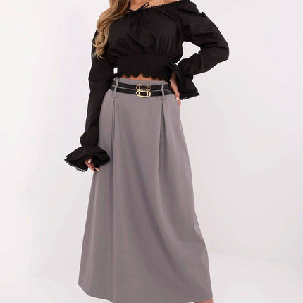 Elegant Maxi Skirt with Front Pleats and Waist Belts - MimiStylez