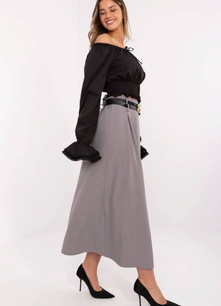 Elegant Maxi Skirt with Front Pleats and Waist Belts - MimiStylez