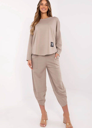 Women's Casual Tracksuit Set with High-Waist Pants & Long Sleeve Sweatshirt - MimiStylez