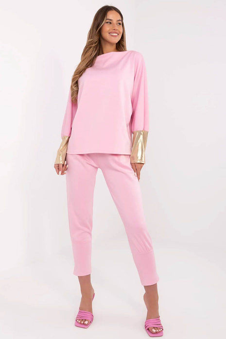 Comfort & Style Women’s Two-Piece Set with Golden Sleeve Detail - MimiStylez