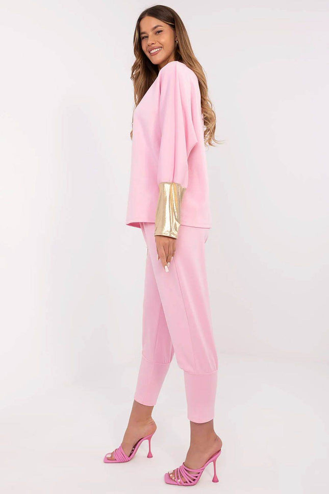 Comfort & Style Women’s Two-Piece Set with Golden Sleeve Detail - MimiStylez