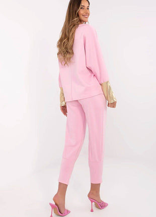 Comfort & Style Women’s Two-Piece Set with Golden Sleeve Detail - MimiStylez