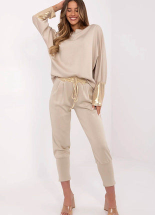 Comfort & Style Women’s Two-Piece Set with Golden Sleeve Detail - MimiStylez