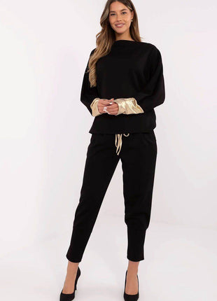 Comfort & Style Women’s Two-Piece Set with Golden Sleeve Detail - MimiStylez
