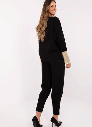 Comfort & Style Women’s Two-Piece Set with Golden Sleeve Detail - MimiStylez