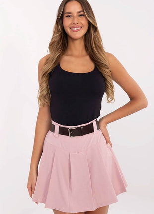 Women's Casual Skirt Shorts with Pleated Front & High Waist Belt - MimiStylez