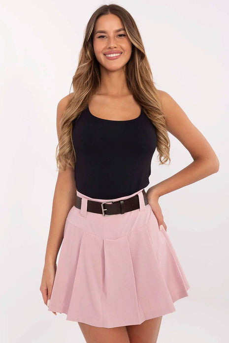 Women's Casual Skirt Shorts with Pleated Front & High Waist Belt - MimiStylez